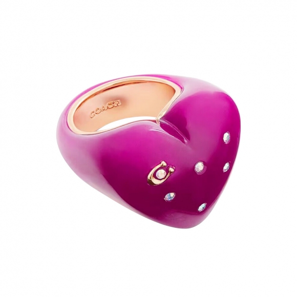 Coach Vintage Charms Signature Heart Cocktail Ring, Brass & Resin, Glass Crystal - Pink