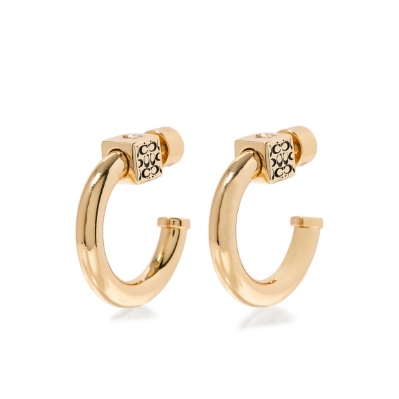Coach Signature Quilted Cube Chubby Hoop Earrings, Brass, Titanium & Cubic Zirconia - Gold Coach Signature Quilted Cube Chubby Hoop Earrings, Brass, Titanium & Cubic Zirconia - Gold