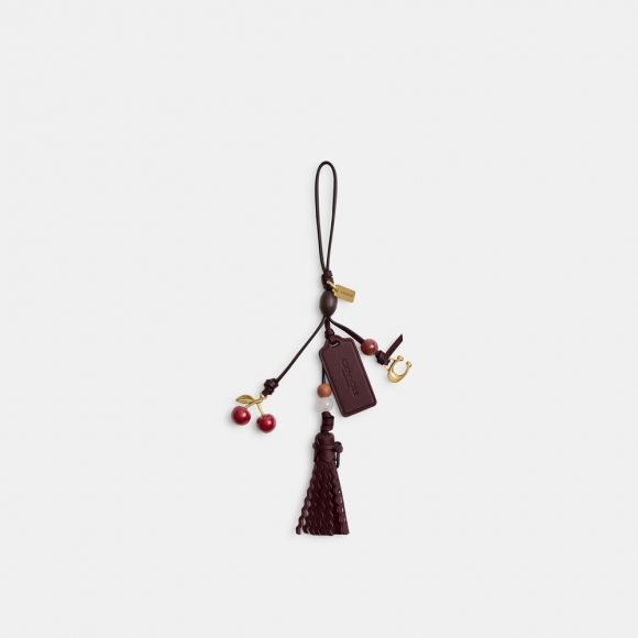 Coach Cherry Heritage Leather Bag Charm - BURGUNDY Coach Cherry Heritage Leather Bag Charm - BURGUNDY