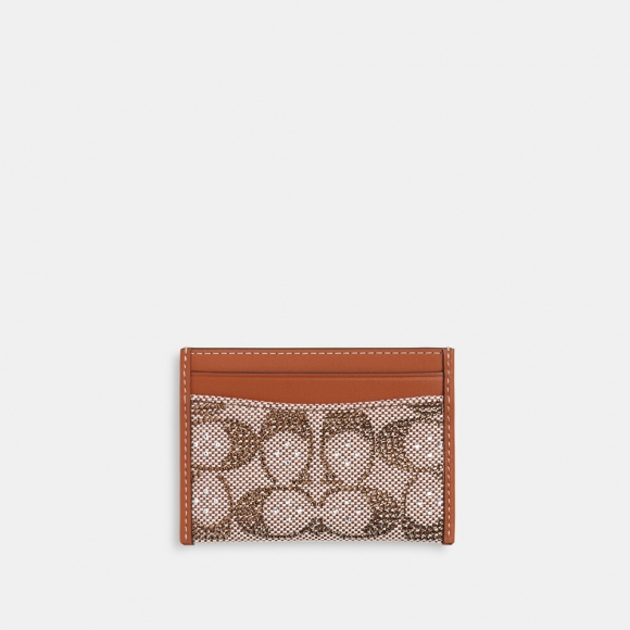 Coach Essential Card Case In Crystal Signature Jacquard - Brown Coach Essential Card Case In Crystal Signature Jacquard - Brown