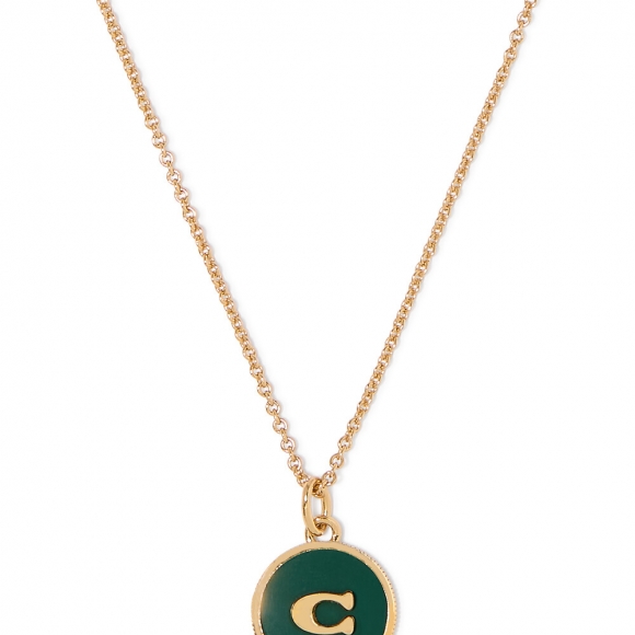 Coach Enamel Coin C Logo Pendant Necklace - Green Coach Enamel Coin C Logo Pendant Necklace - Green