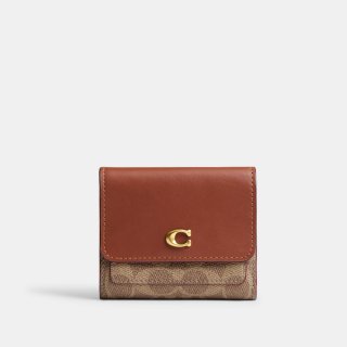 Coach Mila Small Flap Wallet In Signature Canvas - Light/Pastel Brown Coach Mila Small Flap Wallet In Signature Canvas - Light/Pastel Brown