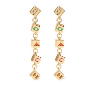 Coach Logo Cube Drop Earrings In Gold-plated Brass - Multi Colour