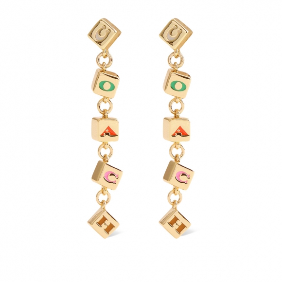Coach Logo Cube Drop Earrings In Gold-plated Brass - Multi Colour Coach Logo Cube Drop Earrings In Gold-plated Brass - Multi Colour