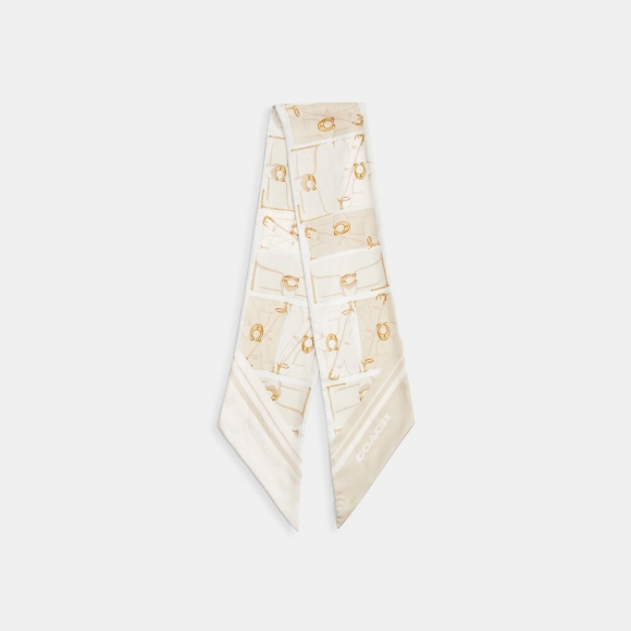 Coach Tabby Bag Print Silk Wide Skinny Scarf - CREAM Coach Tabby Bag Print Silk Wide Skinny Scarf - CREAM