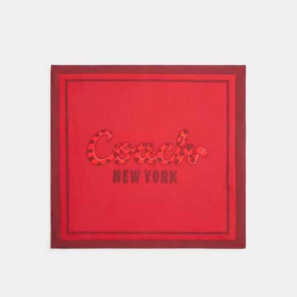 Coach New Year Silk Bandana With Coach Snake Script Print - Red Coach New Year Silk Bandana With Coach Snake Script Print - Red