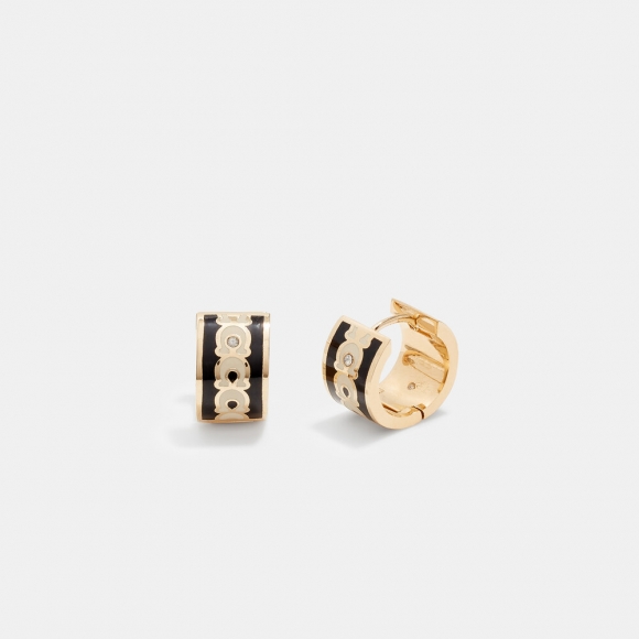 Coach Signature Enamel Hoop Earrings - BLK/WHITE