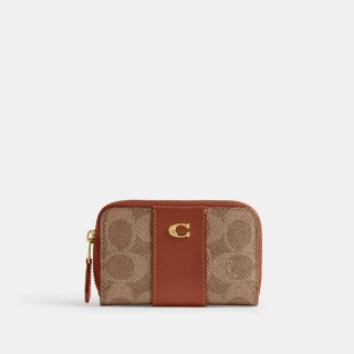 Coach Essential Small Zip Around Card Case In Signature Canvas - Light/Pastel Brown Coach Essential Small Zip Around Card Case In Signature Canvas - Light/Pastel Brown