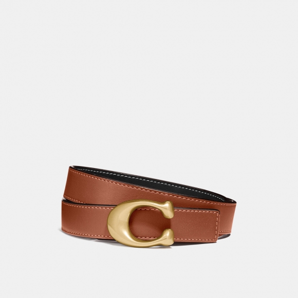 Coach C Hardware Reversible Belt, 25mm - Saddle Coach C Hardware Reversible Belt, 25mm - Saddle