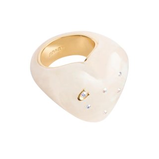Coach Vintage Charms Signature Heart Cocktail Ring, Brass & Resin, Glass Crystal - WHITE