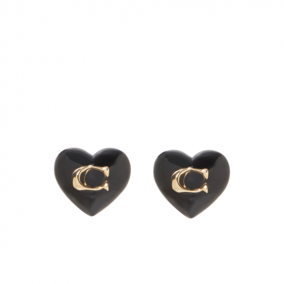 Coach Signature Heart Stud Earrings - BLK Coach Signature Heart Stud Earrings - BLK