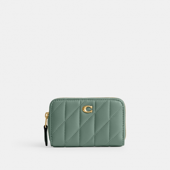 Coach Essential Small Zip Around Card Case With Pillow Quilting - Open Blue Coach Essential Small Zip Around Card Case With Pillow Quilting - Open Blue