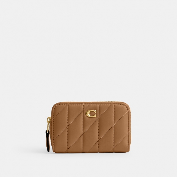 Coach Essential Small Zip Around Card Case With Pillow Quilting - MEDIUM BROWN Coach Essential Small Zip Around Card Case With Pillow Quilting - MEDIUM BROWN