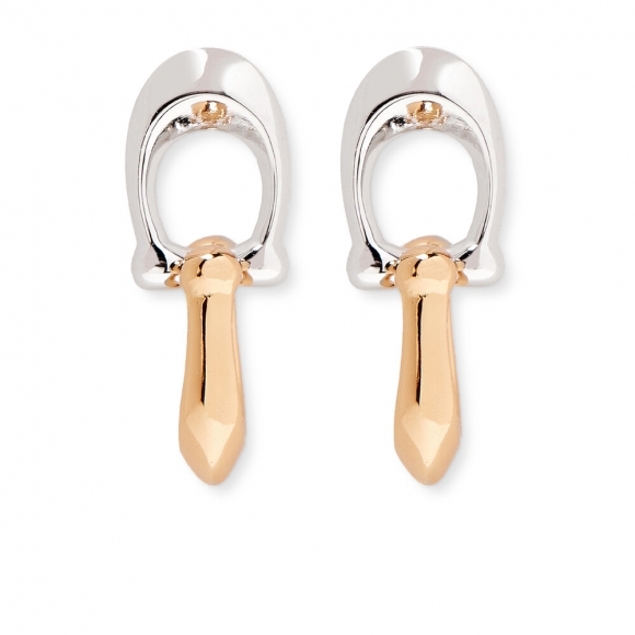 Coach Signature C Double Drop Stud Earrings, Plated Metal - Silver Gold