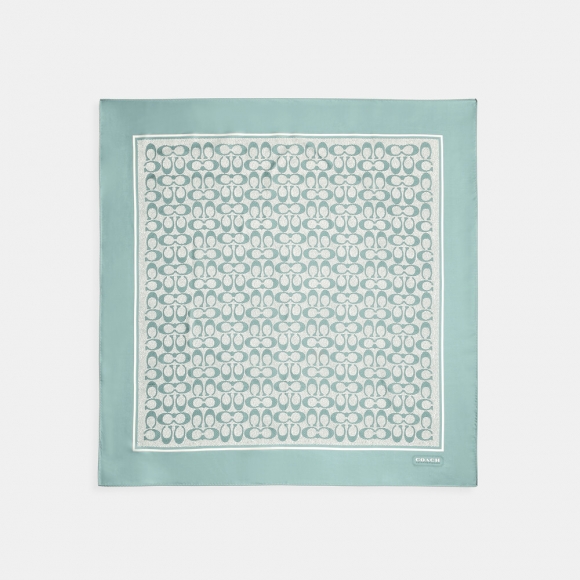 Coach Vintage Signature Print Silk Square Scarf - GREEN 1 Coach Vintage Signature Print Silk Square Scarf - GREEN 1