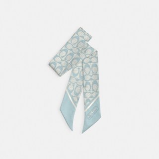 Coach Vintage Signature Print Silk Skinny Scarf - Light/Pastel Blue Coach Vintage Signature Print Silk Skinny Scarf - Light/Pastel Blue