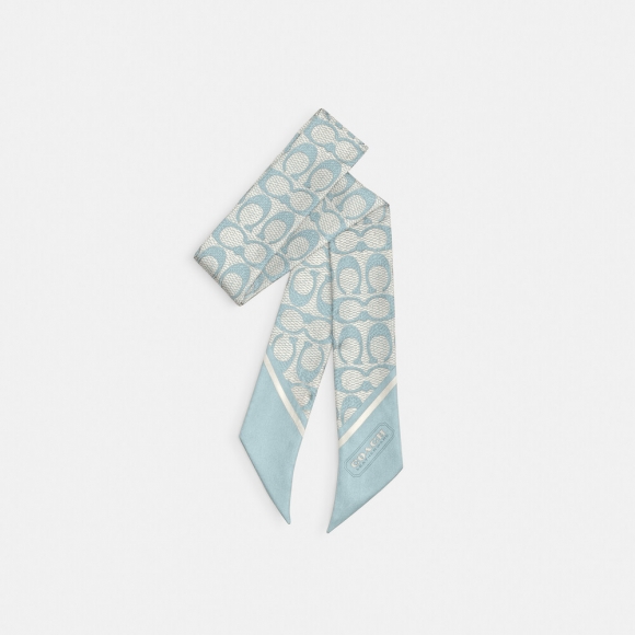 Coach Vintage Signature Print Silk Skinny Scarf - Light/Pastel Blue