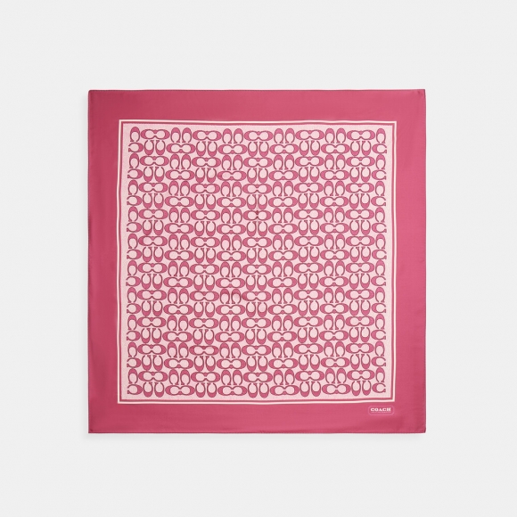 Coach Vintage Signature Print Silk Square Scarf - Pink