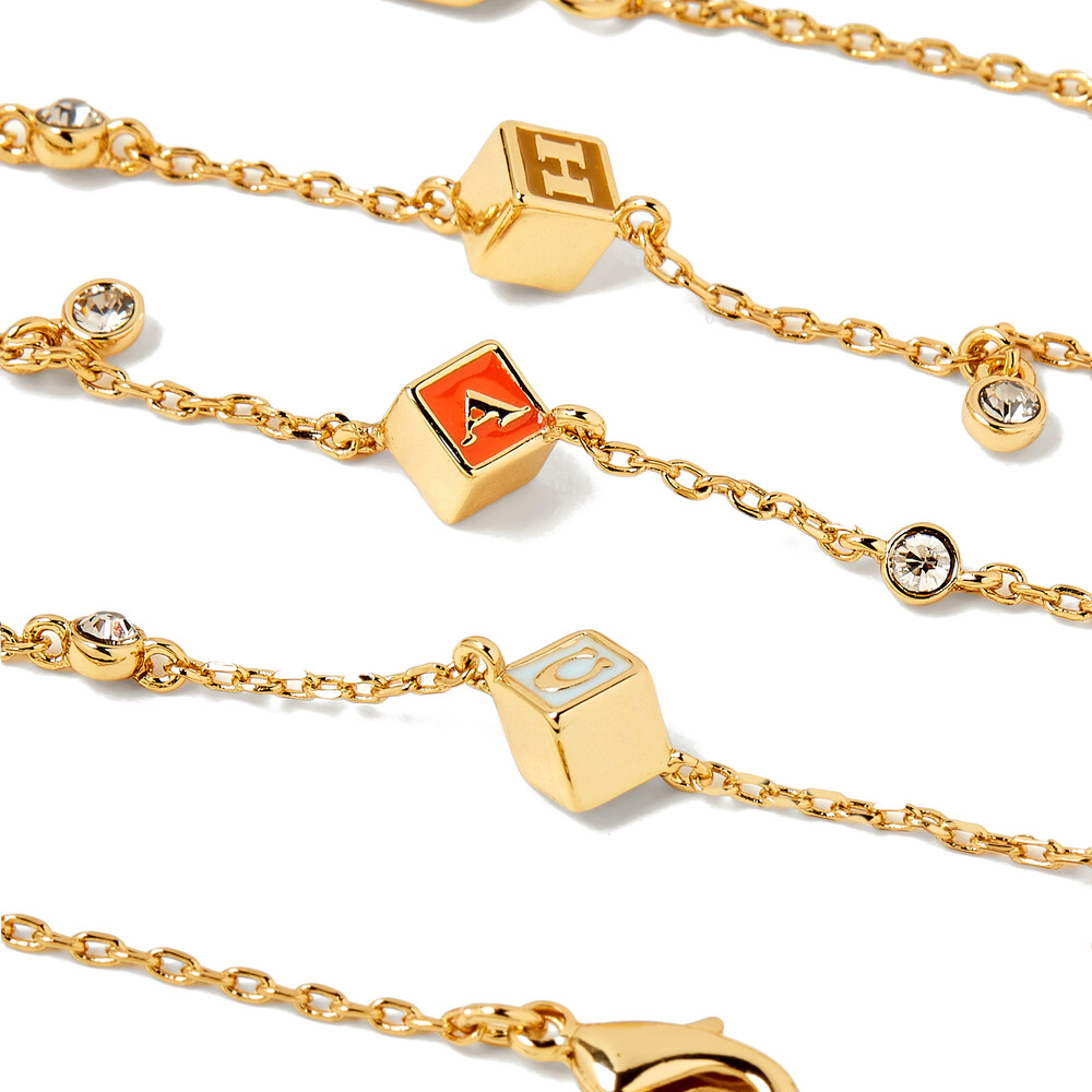 Coach Logo Cube Station Necklace In Gold-plated Brass - Multi Colour