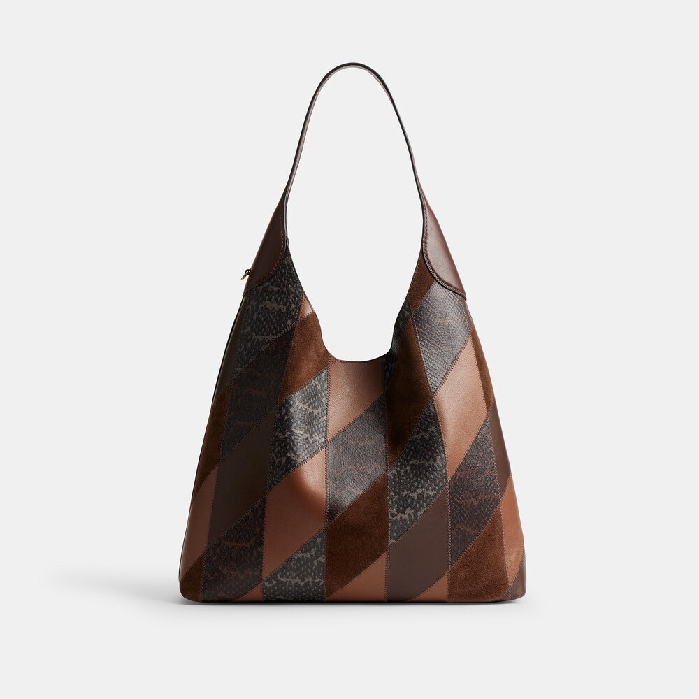 Coach Brooklyn Shoulder Bag 39 With Snakeskin Patchwork - DARK BROWN