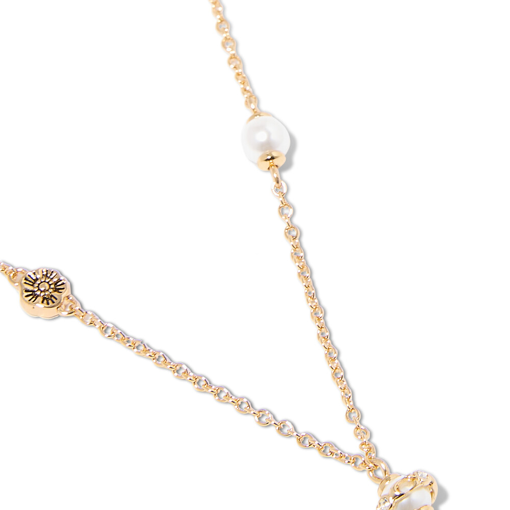 Coach Pearl Charm Y Necklace - WHITE