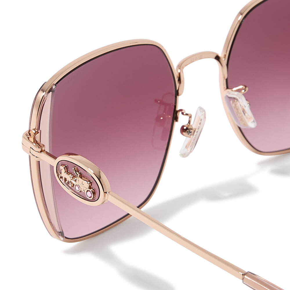 Coach Horse & Carriage Metal Oversized Square Sunglasses - Dark Pink