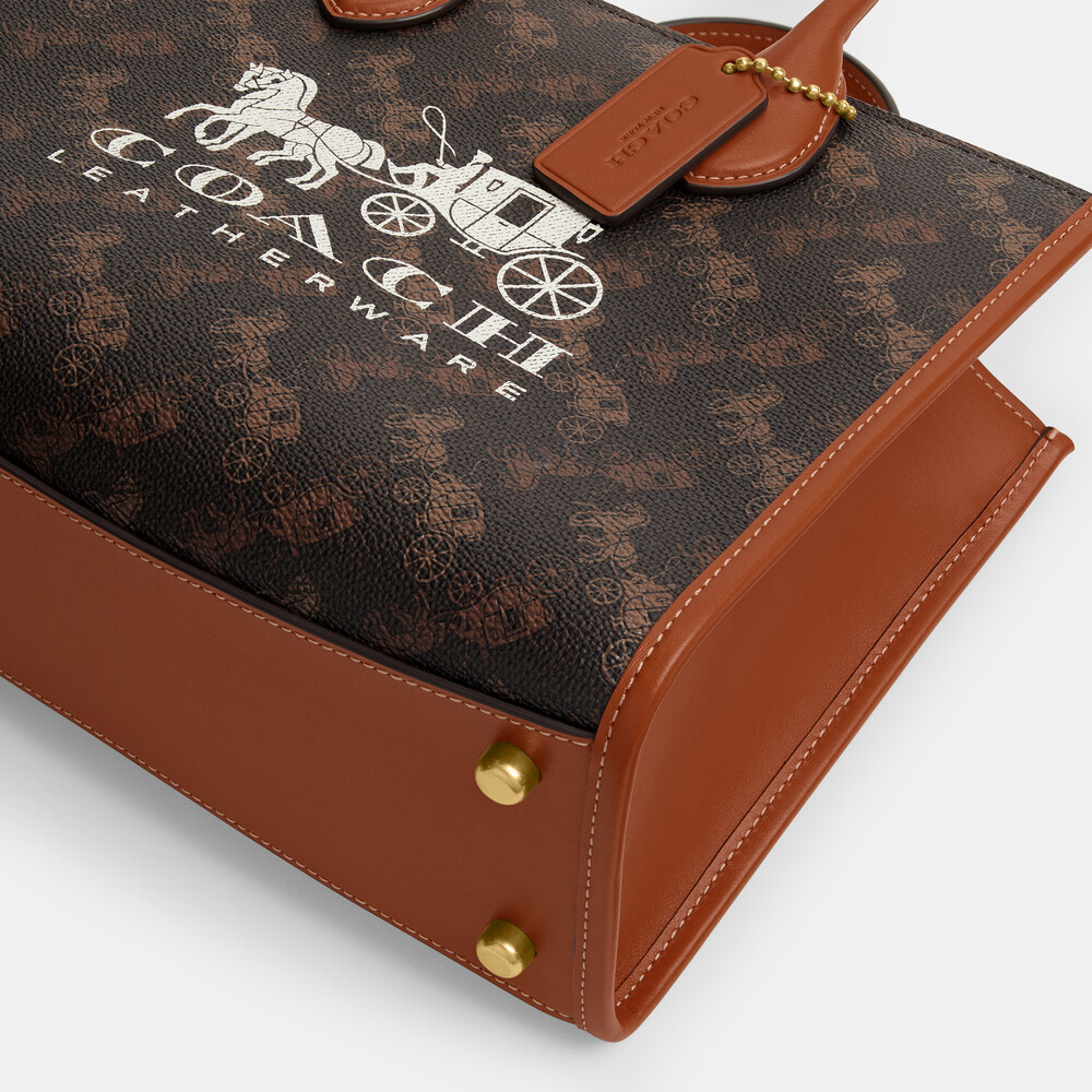 Coach Ace Tote 26 With Horse And Carriage Print - DARK BROWN