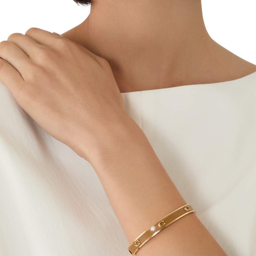 Coach Pegged C Enamel Hinged Bangle Bracelet - Brown