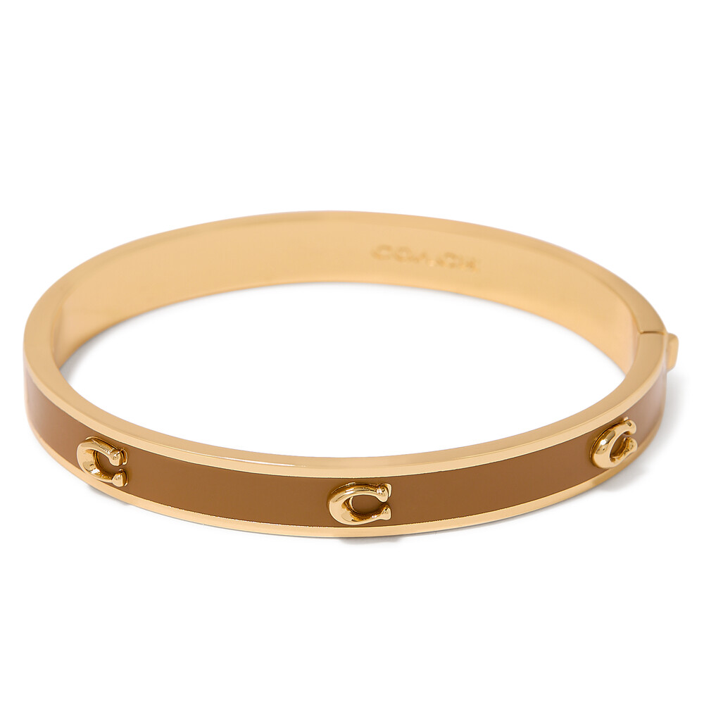 Coach Pegged C Enamel Hinged Bangle Bracelet - Brown