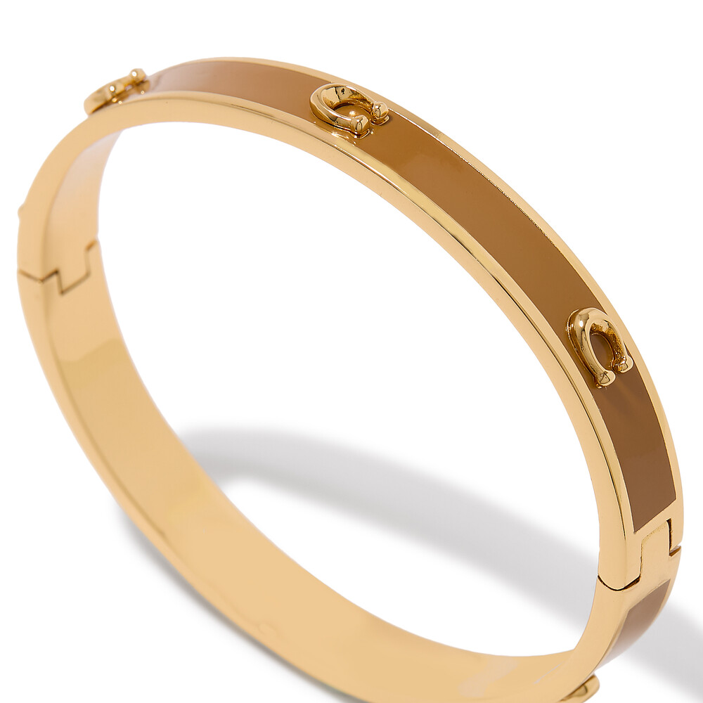 Coach Pegged C Enamel Hinged Bangle Bracelet - Brown