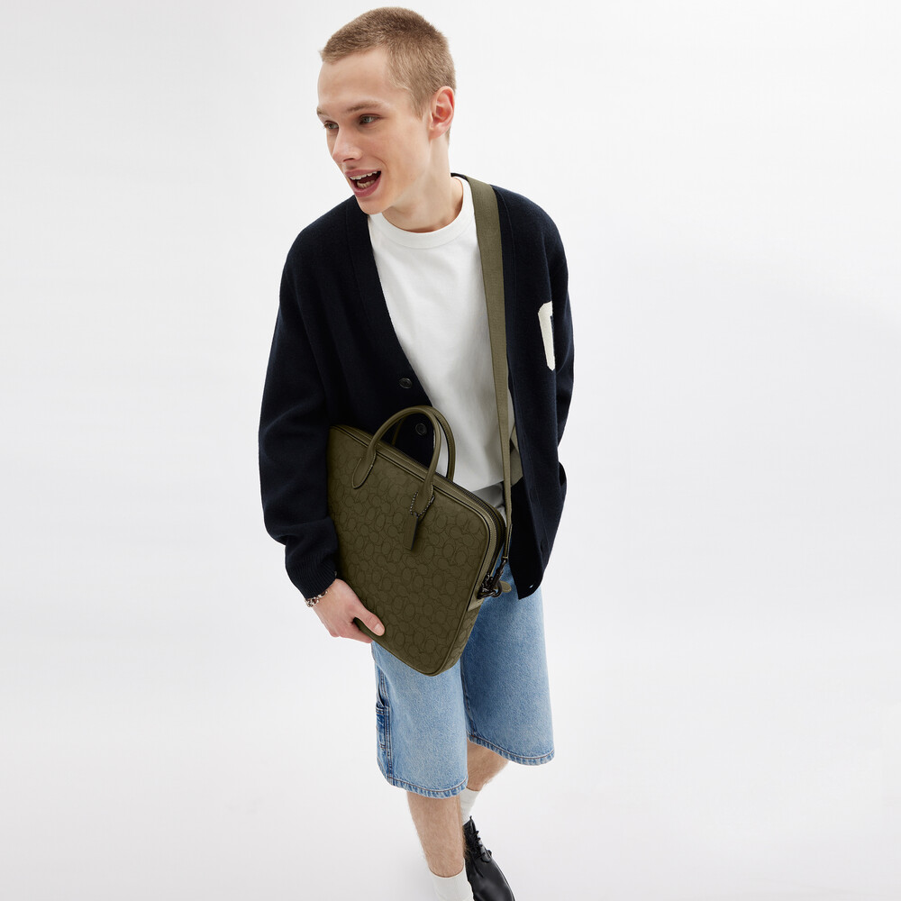 Coach Theo Work Bag In Signature Jacquard 27 - Green