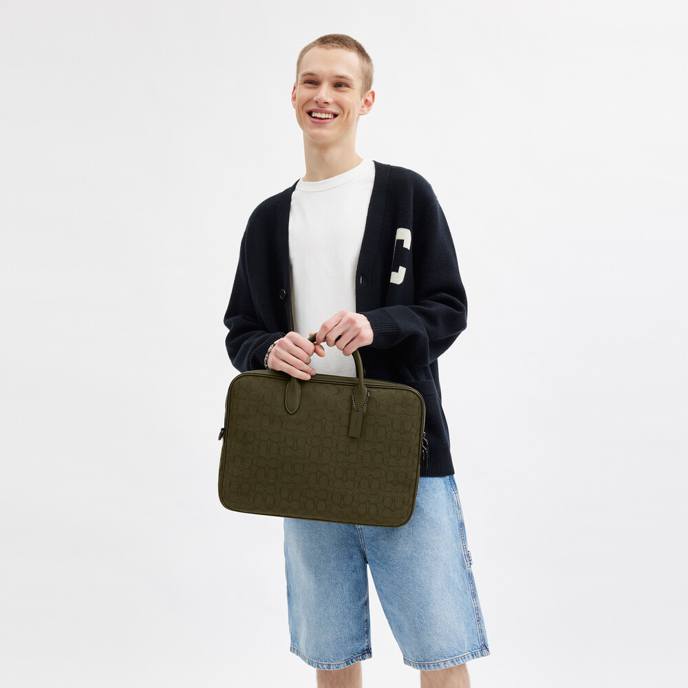 Coach Theo Work Bag In Signature Jacquard 27 - Green