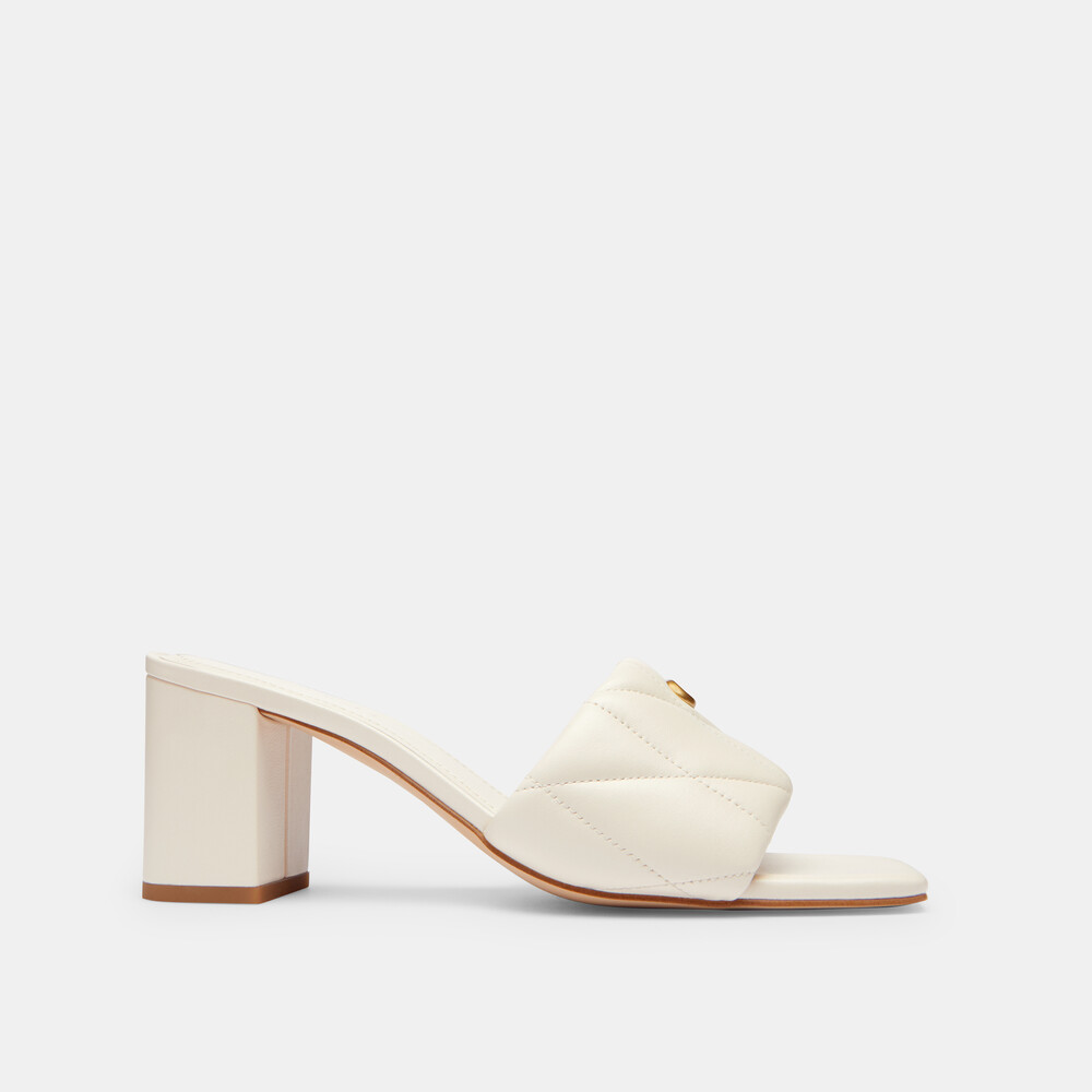 Coach Holly Block Heel Sandal With Quilting - WHITE