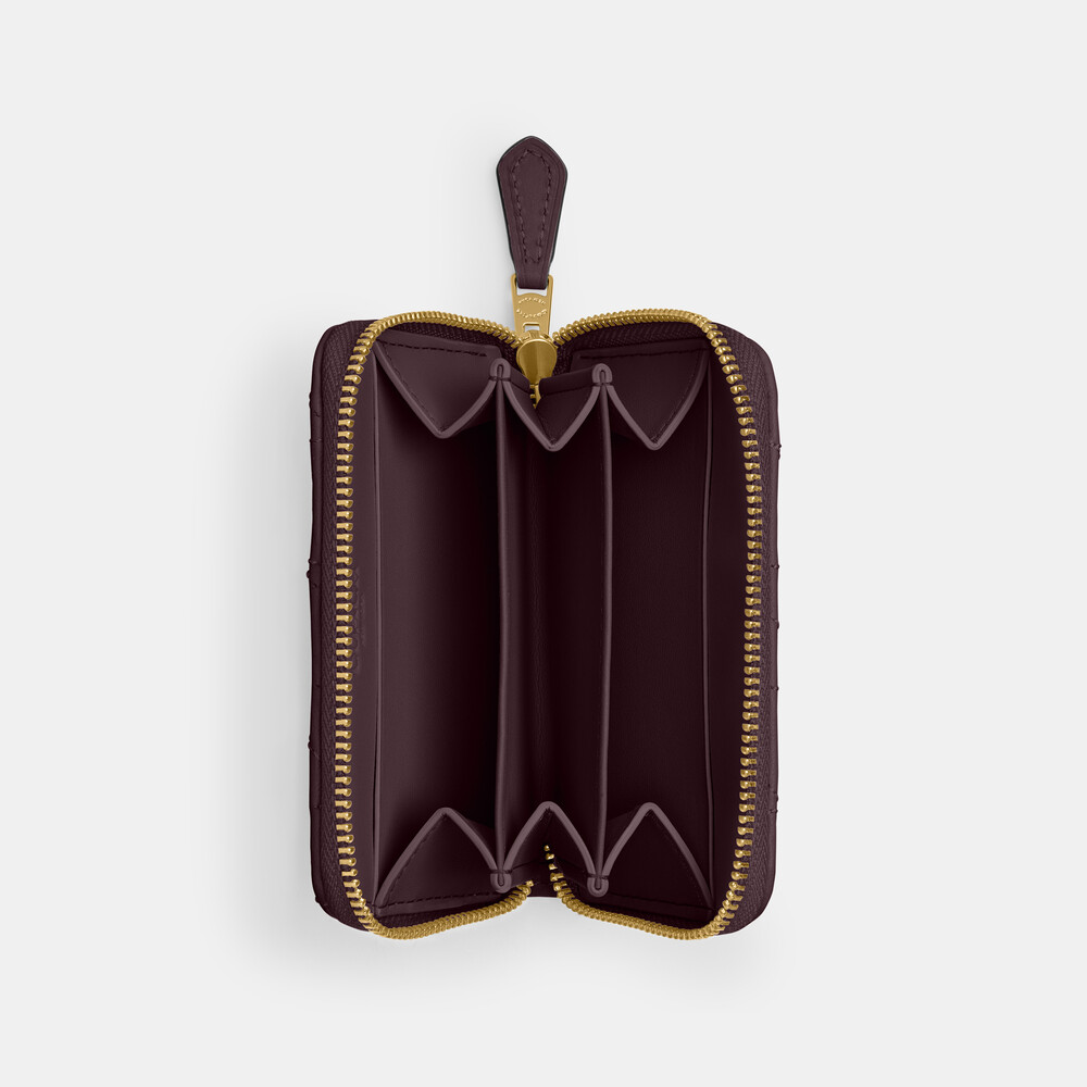 Coach Essential Small Zip Around Card Case With Pillow Quilting - Dark Purple
