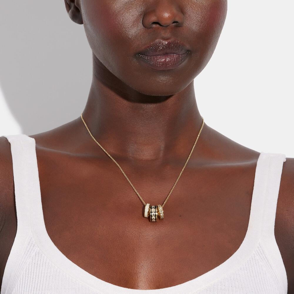 Coach Signature Enamel Necklace - BLK/WHITE