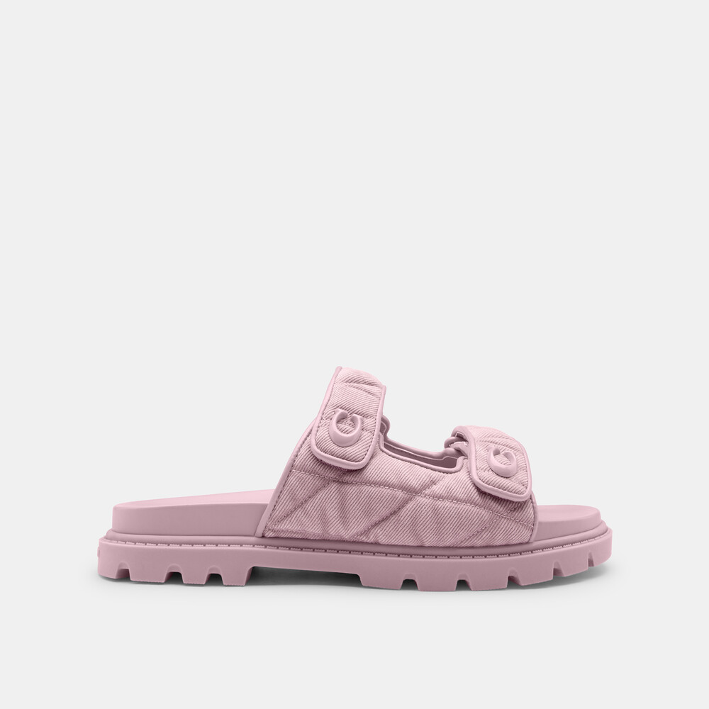 Coach Sculpted C Double Band Sandal With Quilting - Pink