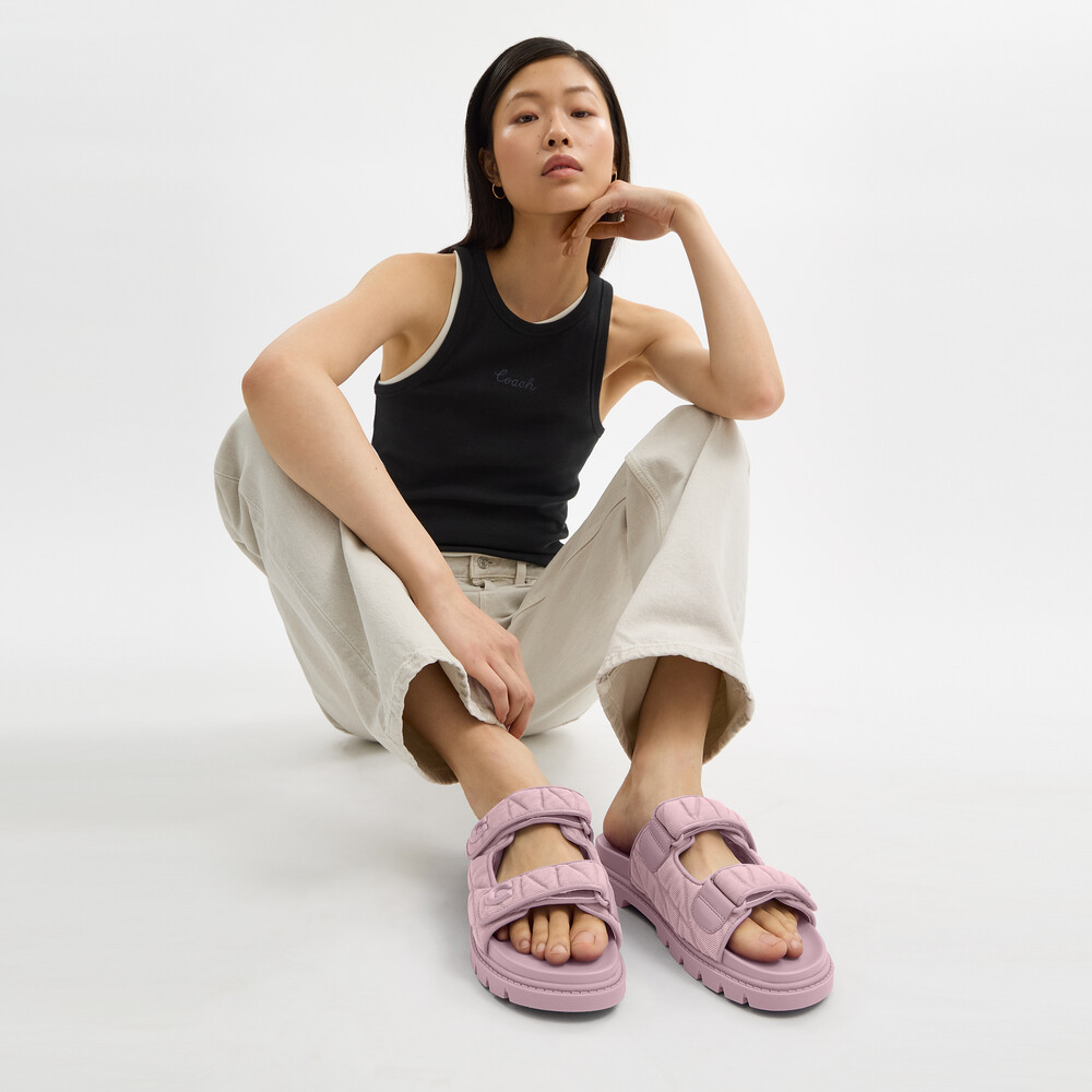 Coach Sculpted C Double Band Sandal With Quilting - Pink
