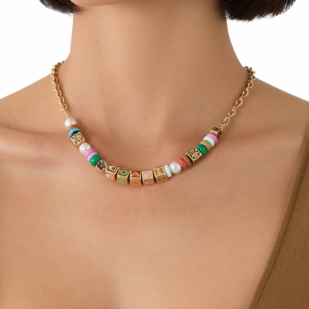 Coach Logo Beaded Necklace - Multi Colour