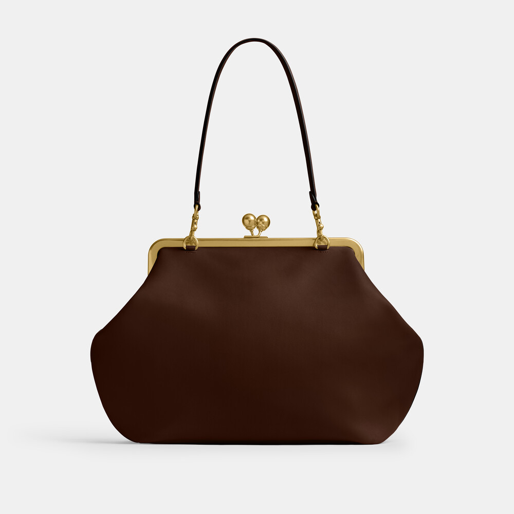 Coach Large Kisslock Frame Bag - DARK BROWN