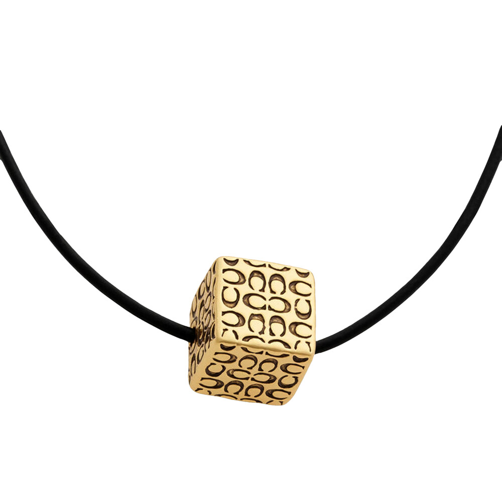 Coach Signature Quilted Cube Pendant Necklace, Leather - Gold