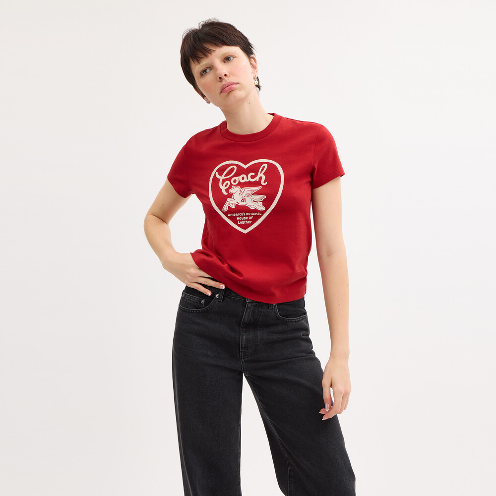 Coach 90s Heart T-shirt In Organic Cotton - Red