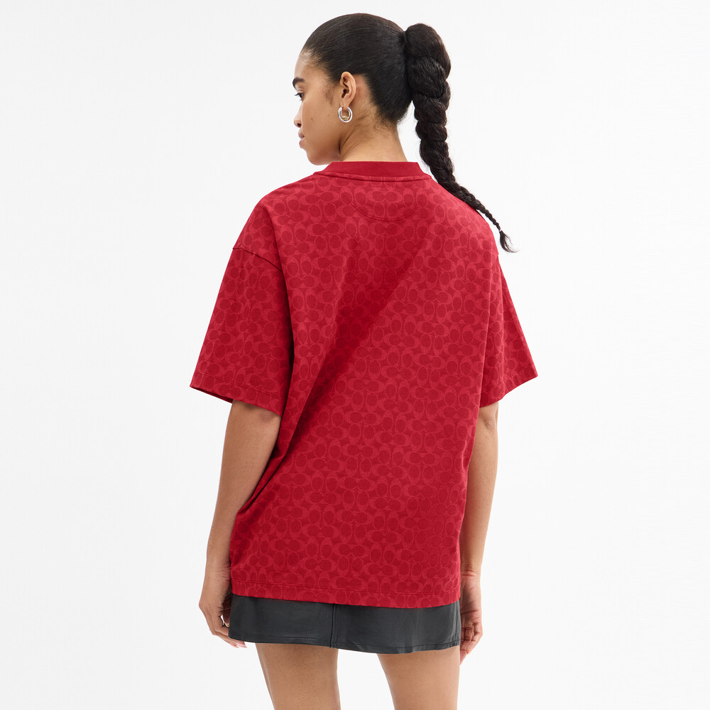 Coach Relaxed Signature Pegasus T-shirt In Organic Cotton - Red