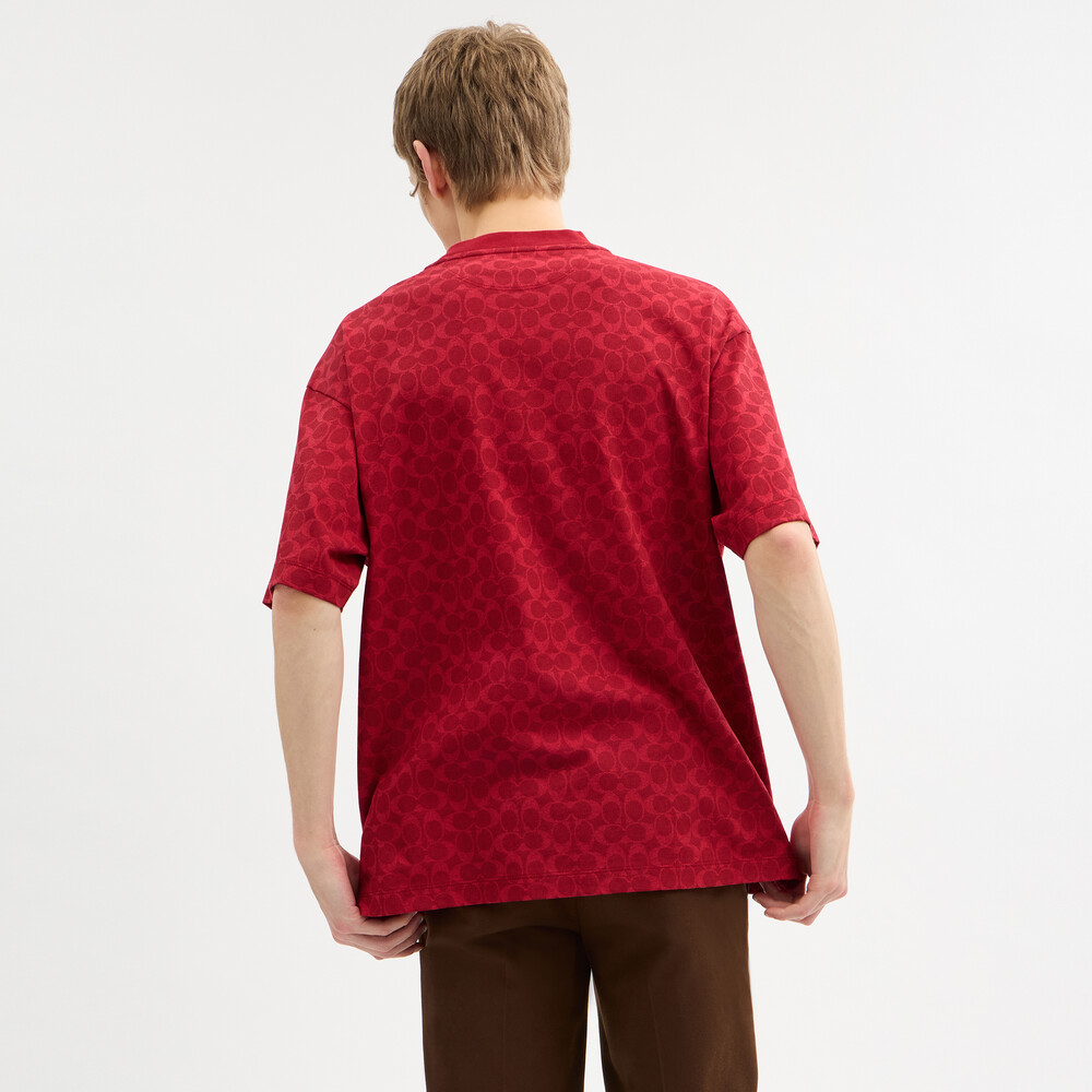 Coach Relaxed Signature Pegasus T-shirt In Organic Cotton - Red