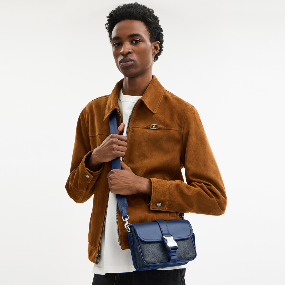 Coach League Crossbody In Mixed Signature Canvas - Dark Blue