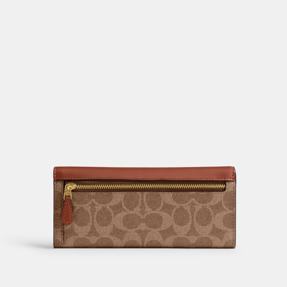 Coach Mila Long Flap Wallet In Signature Canvas - Light/Pastel Brown