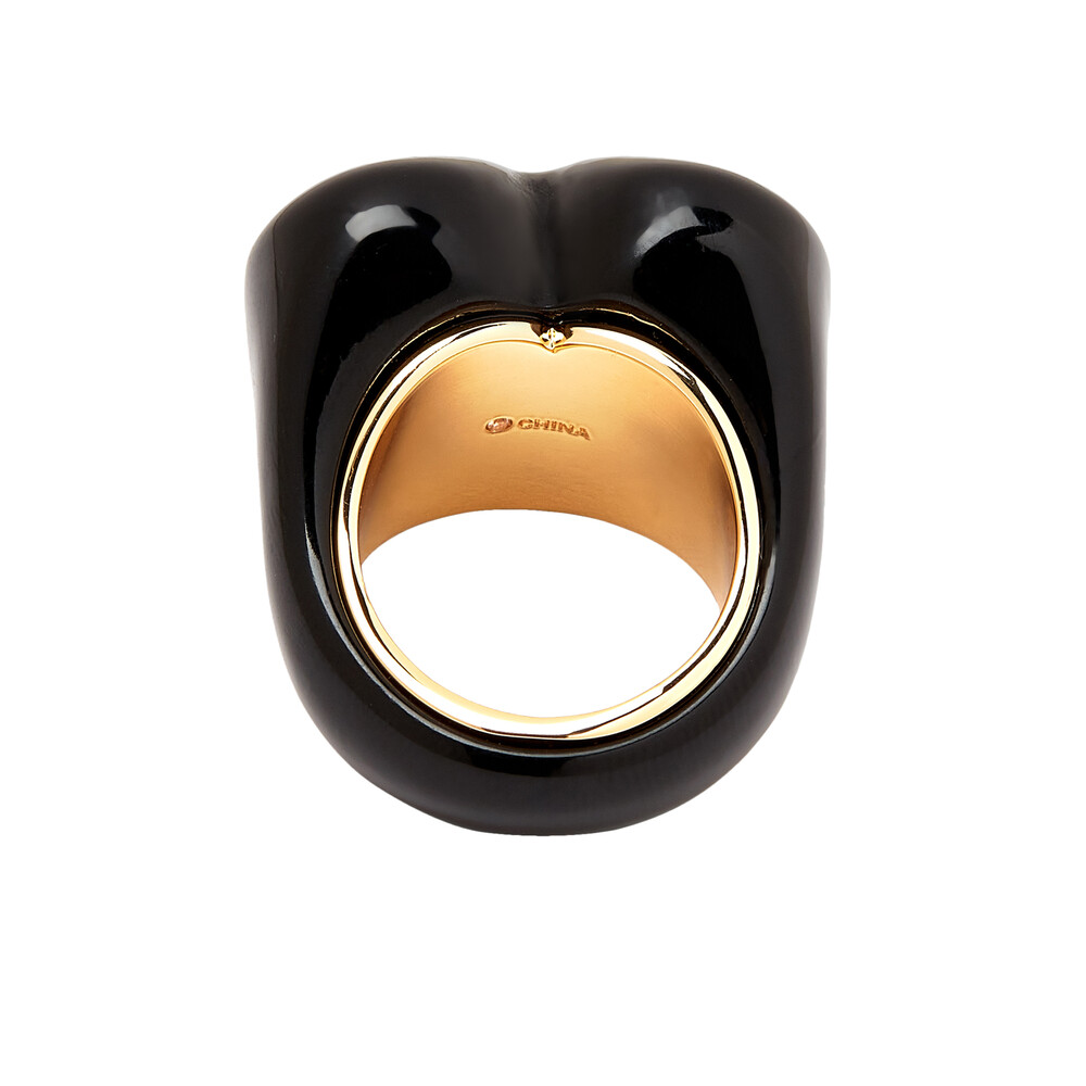 Coach Vintage Charms Signature Heart Cocktail Ring, Brass & Resin, Glass Crystal - Black