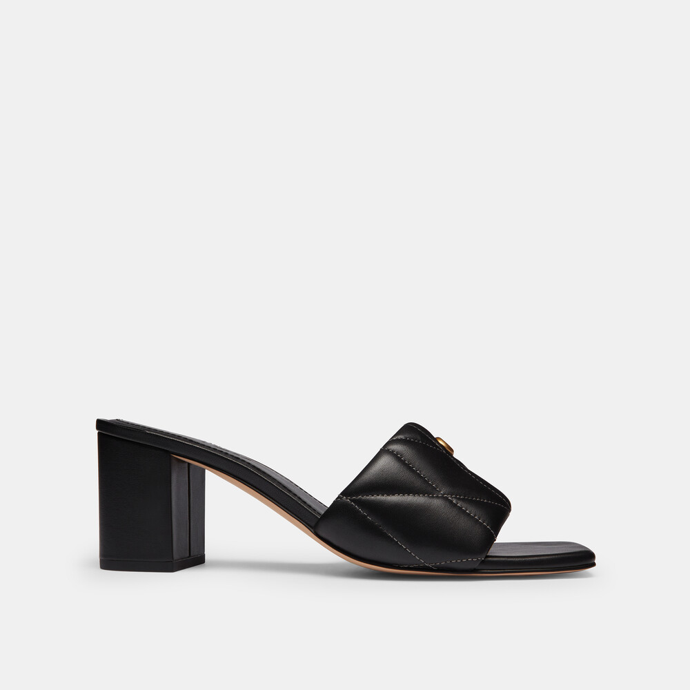 Coach Holly Block Heel Sandal With Quilting - Black