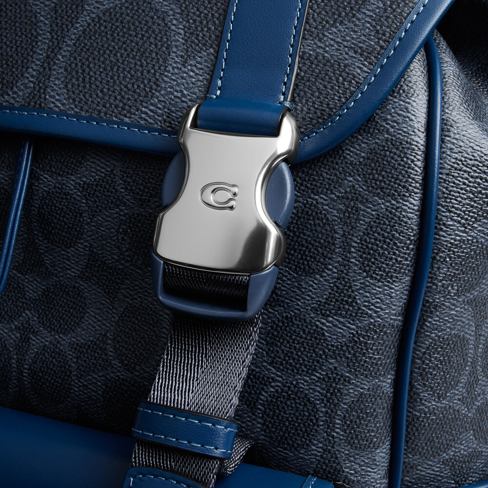 Coach League Flap Backpack In Mixed Signature Canvas - Dark Blue