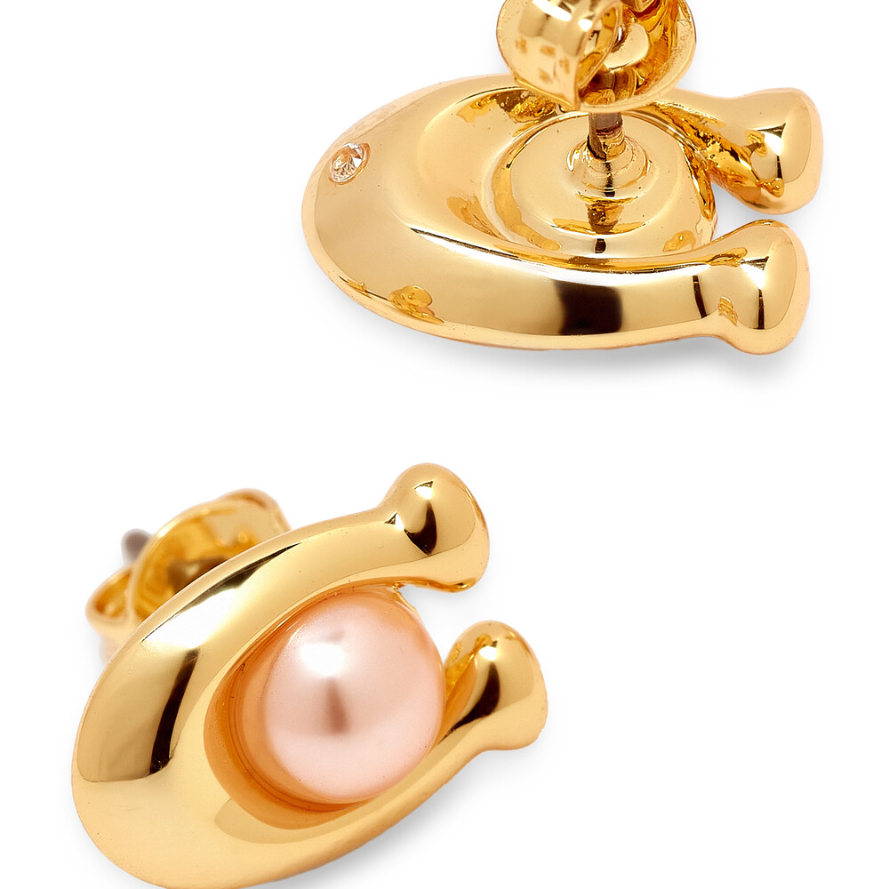 Coach Pearl Signature Stud Earrings - Pink