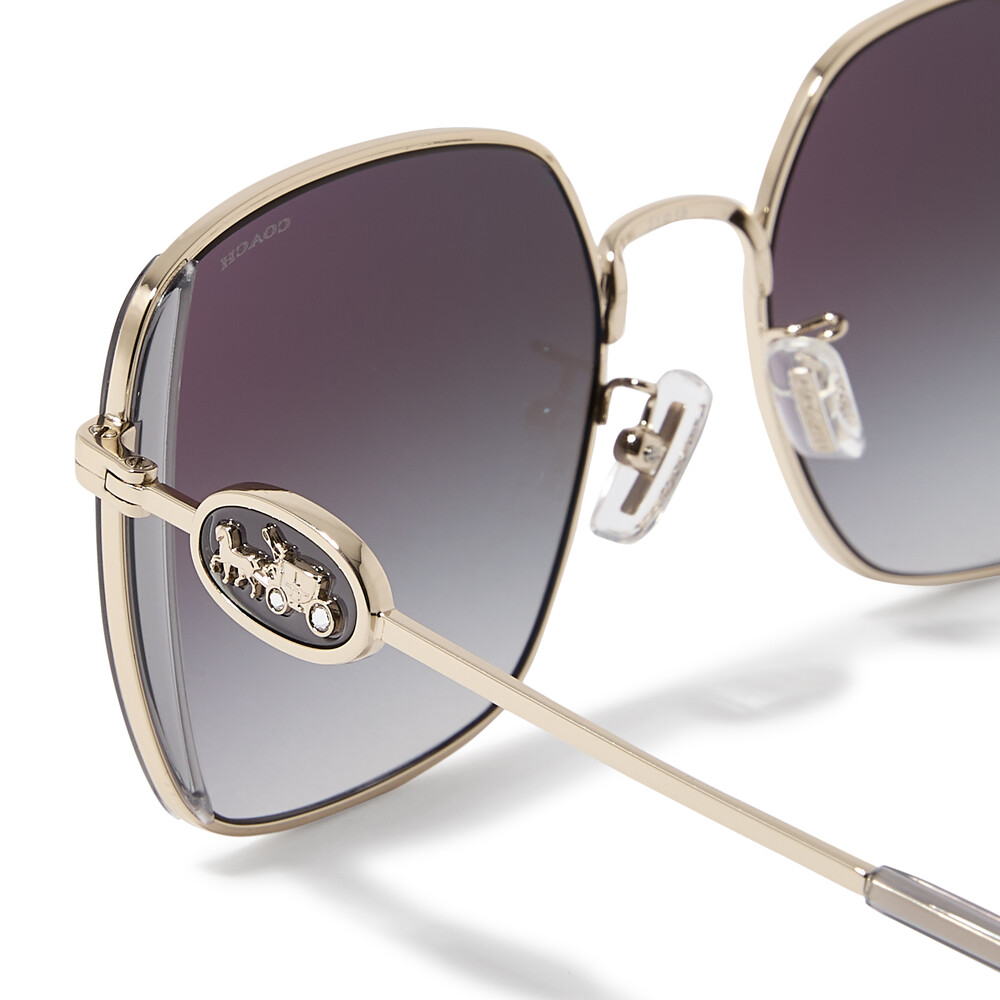 Coach Horse & Carriage Metal Oversized Square Sunglasses - GREY